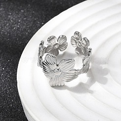 女性用304ステンレススチールオープンカフリング5個  花  ステンレス鋼色  5~30mm  内径：16.6~18.4mm&nbsp;RJEW-K313-11P