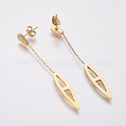 304ステンレススチールダングルスタッドピアス  低刺激性のイヤリング  チェーン付き  ピアスキャッチ/ピアスバックキャッチ  葉  ゴールドカラー  58mm  ピン：0.8mm&nbsp;EJEW-F239-01G