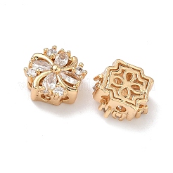 真鍮パヴェキュービックジルコニアマルチ連売りリンク  花  18KGP本金メッキ  透明  12.5x12.5x6mm  穴：1.5mm&nbsp;KK-B172-12G-01