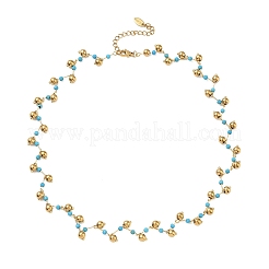 304 Stainless Steel & Faceted Round Synthetic Turquoise Beaded Necklaces for Women&nbsp;NJEW-C119-03A