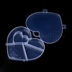 プラスチックビーズ収納ケース  5のコンパートメント  ハート  透明  15.2x16x1.9cm  穴：2.7x2.3のCM&nbsp;LS-CON-S042-07B