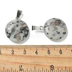 天然ゴマ碧玉のペンダント  201ステンレススチール製金具付き  フラットラウンド  24x20x7mm  穴：4x7mm&nbsp;G-B127-14P-07