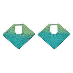 スプレープリントアイアン製ペンダント  ダイヤモンド形状  ダークシアン  40x46.5x2mm  穴：10.5x14.5mm&nbsp;IFIN-N008-032A