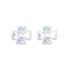 透明なアクリルビーズキャップ  ABカラーメッキ  4花びら  花  透明  6.5x6.5x2mm  穴：1.2mm&nbsp;TACR-Q273-06