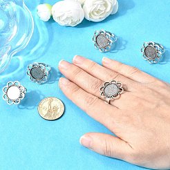 Vintage Adjustable Iron Finger Ring Components Alloy Flower Cabochon Bezel Settings&nbsp;X-PALLOY-O039-25AS