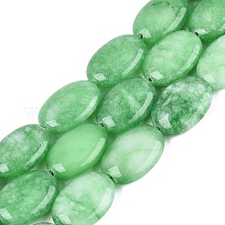 染め加工天然石ホワイトジェイドビーズ連売り  フラットオーバル  薄緑  16~18.5x12~13.5x4.5~6.5mm  穴：1~1.4mm  約21~22個/連  14.76~15.55インチ（37.5~39.5cm）&nbsp;G-N370-01A-07
