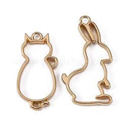 Rack Plating Alloy Open Back Bezel Pendants&nbsp;PALLOY-X0037-03G