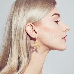 3 Pairs 3 Style Alloy Starfish Dangle Stud Earrings with Plastic Pearl Beaded&nbsp;EJEW-FI0002-95
