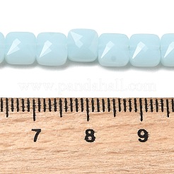 オペークガラスビーズ連売り  正方形  多面カット  ライトブルー  5.5~6x6x4~4.5mm  穴：1mm  約100個/連  22.44~22.56（57~57.3センチメートル）&nbsp;GLAA-L050-C14