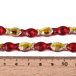 透明電気メッキガラスビーズ連売り  魚  ABカラーメッキ  半分メッキ  ファイヤーブリック  15x8.1x5mm  穴：0.9~1mm  約55個/連  25.59''（65センチメートル）&nbsp;GLAA-T023-40A-10