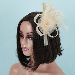 ポリエステルとフェザーのヘアアクセサリー  鉄ワニのヘアクリップで  ナバホホワイト  140x115x5mm&nbsp;AJEW-WH0031-31A