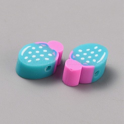 手作りポリマークレービーズ  苺  ダークターコイズ  10.5x8x4.5mm  穴：1.6mm  1000個/袋&nbsp;CLAY-WH0012-04