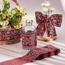 エスニック風刺繍ポリエステルリボン  ジャカードリボン  服飾材料  片面花柄  レッド  2-3/8インチ（60mm）  約5.47ヤード（5m）/バンドル&nbsp;OCOR-WH0079-25B
