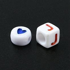 500 個 5 スタイル不透明な白のアクリルビーズ  キューブ/フラットラウンド/ハート  混合図形  7x7x4mm  穴：1.5mm  100個/スタイル&nbsp;MACR-YW0002-43