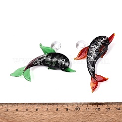 手作りランプワークペンダント  イルカのチャーム  ミックスカラー  46~53x63~69x14~16mm  穴：5~6mm&nbsp;LA-N048-17