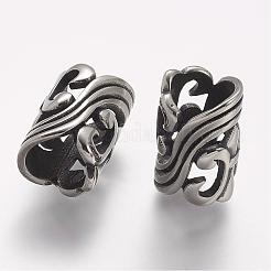 304ステンレススチール中空ビーズ  チューブ  大穴ビーズ  アンティークシルバー  20x12mm  穴：8mm&nbsp;STAS-A032-019AS