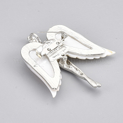 淡水シェルブローチ/ペンダント  合金パーツ  天使  プラチナ  貝殻色  64x49x14mm  穴：8x4mm  ピン：0.6mm&nbsp;SHEL-S275-48C