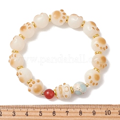 Cat Paw Shape Natural Bodhi Root & Carnelian & Synthetic Imperial Jasper Beaded Stretch Bracelets for Women&nbsp;BJEW-TA00732