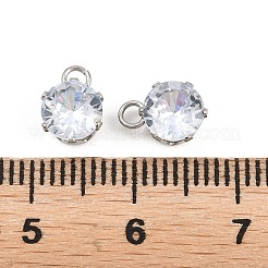 304ステンレススチールマイクロパヴェキュービックジルコニアペンダント  ラウンドチャーム  透明  6mm&nbsp;STAS-H240-57P-01