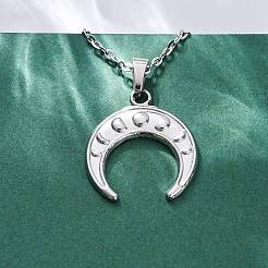 Double Horn 304 Stainless Steel Pendant Necklaces&nbsp;NJEW-M096-09P