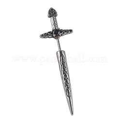 304ステンレススチール製ジェットラインストーン剣型軟骨ピアス  アンティークシルバー  52.5x16mm&nbsp;FS-WG69314-01