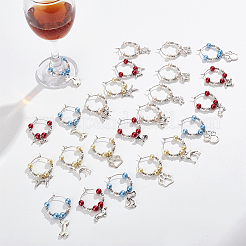 24 個 12 スタイルのチベットスタイル合金ペンダントワイングラスチャーム真鍮フープピアスパーツ  ガラスパール＆アクリル＆真鍮ビーズ入り  骨/犬の足跡/犬  ミックスカラー  45~57mm  2個/スタイル&nbsp;AJEW-AB00059