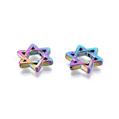 めっき合金ビーズラック  ダビデの星  虹色  15x13x2.5mm  穴：0.9mm&nbsp;FIND-B010-02MC