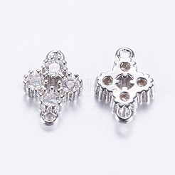 長持ちメッキ真鍮製マイクロパヴェキュービックジルコニアコネクター  透明  花  プラチナメッキ  プラチナメッキ  13.5x9.5x3mm  穴：1.5mm&nbsp;ZIRC-F069-26P