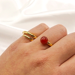 天然カーネリアン ダブルリング  金色の304ステンレススチールワイヤーカフリング  内径：18.3mm&nbsp;RJEW-B046-01G-02