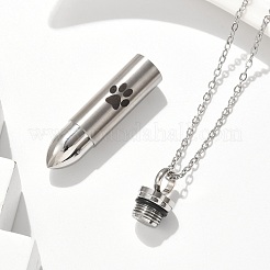 304 Stainless Steel Paw Print Bullet Shape Pet Memorial Keepsake Urn Ashes Pendant Necklaces&nbsp;NJEW-P326-03P