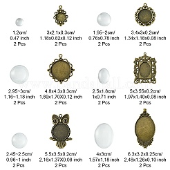 DIY Blank Owl/Round Glass & Tibetan Style Alloy Pendant Making Kits&nbsp;DIY-FS0006-11
