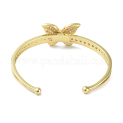 Rack Plating Brass Pave Clear Cubic Zirconia Butterfly Open Cuff Bangles for Women&nbsp;BJEW-R317-02G