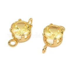 Brass Pave Cubic Zirconia Flat Round Connector Charms&nbsp;KK-P347-01G-01