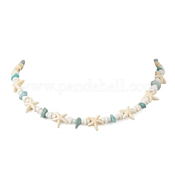 Ocean Natural Amazonite Chip & Natural White Shell Disc & Dyed Starfish Synthetic Turquoise Beaded Necklaces for Women&nbsp;NJEW-JN06390