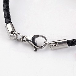 編み込みレザーコードブレスレット  304ステンレススチール製金具付き  ブラック  195x3mm&nbsp;BJEW-JB02206