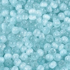 ドローベンチスタイルのガラスシードビーズ  ラウンド  模造キャットアイビーズ  丸い穴  アクア  4x3mm  穴：1.4~1.8mm  約7500個/ポンド&nbsp;SEED-N008-11I