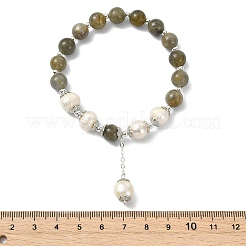 Natural Labradorite & Natural Pearl Bead Charm Bracelets&nbsp;BJEW-JB14141-02