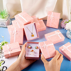 厚紙のギフトボックス  ジュエリー収納用品  ちょう結びの長方形  ピンク  9.2x7.1x3.1cm&nbsp;CBOX-TAC0005-02