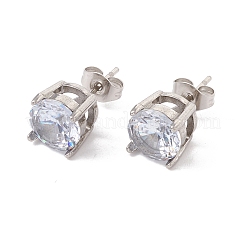 6 Pairs Cubic Zirconia Flat Round Stud Earrings&nbsp;EJEW-G291-05D-M