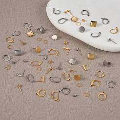 304 ステンレススチール 32 個 8 スタイル スタッド & 24 個 6 スタイル レバーバック イヤリング 金具  24個のイヤーナットと120個の鉄製丸カン付き  ゴールデン·ステンレス鋼色  10~16.5x2~13.5x1~4mm  穴：1.2~1.8mm  ピン：0.8mm  4個/スタイル&nbsp;FIND-SZ0002-10