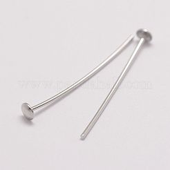 変色防止ロジウムメッキ スターリングシルバー フラットヘッドピン 925 個  プラチナ  25x0.6mm  ヘッド：3mm&nbsp;STER-P024-07-B
