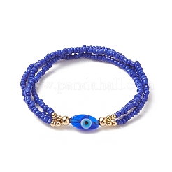 3Pcs 3 Color Evil Eye Lampwork & Glass Seed & Brass Beaded Triple Layer Multi-strand Bracelets Set for Women&nbsp;BJEW-JB09251