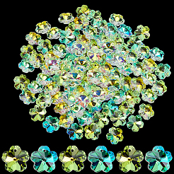 100個のガラスペンダント  花  ABカラー  多面カット  クリアAB  13x14.5x6.5mm  穴：1.4mm&nbsp;GLAA-SP0001-63