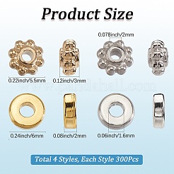 1200 個 4 スタイル CCB プラスチックスペーサービーズ  粒状ビーズ  プラチナ·ゴールデン  5.5~6x2~3mm  穴：1.6~2mm  300個/スタイル&nbsp;CCB-SP0001-07