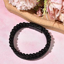 Natural Lava Rock & Glass Round Beaded Bracelets&nbsp;BJEW-G732-01A