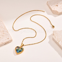 Stainless Steel Pave Natural Paua Shell Love Heart Peach Locket Pendant Cable Chain Necklaces for Women&nbsp;PW-WG7AB06-01