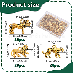 60pcs3スタイルチベットスタイルアロイペンダント  ヒョウ/ライオンのチャーム  アンティーク黄金  14~23x16~24x4~7mm  穴：2mm  20個/スタイル&nbsp;TIBEP-GA0001-08