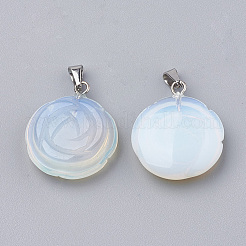 オパールペンダント  ステンレススチール製のベールスナップ付き  花  23x20x6~7mm  穴：7x4mm&nbsp;X-G-S343-14