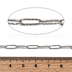 変色しにくい304ステンレススチールのテクスチャードペーパークリップチェーン  描かれた細長いアズキチェーン  ハンダ付け  スプールで  ステンレス鋼色  9.7x3.5x0.7mm  約32.8フィート（10m）/ロール&nbsp;CHS-I009-01P-A