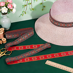 7M Flat Ethnic Style Polyester Embroidered Floral Ribbon&nbsp;OCOR-WH0077-137